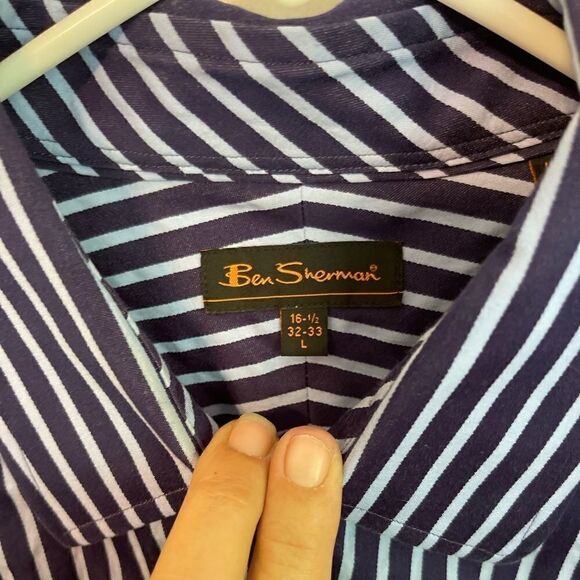 BEN SHERMAN Blue Stripes Dress Shirt.Size 16 1/2 - Picture 7 of 9